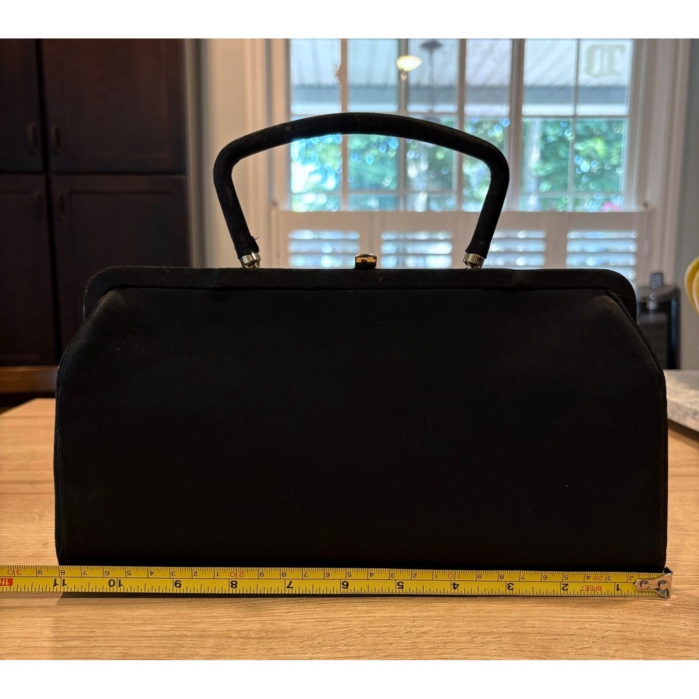 Vintage After Five by L&M Black Satin Evening Bag Gold Lining Coin Purse USA - Picture 3 of 12